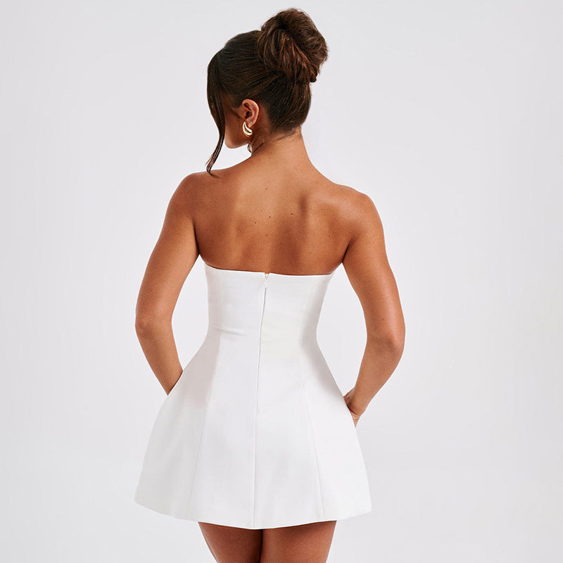 vestido de verão cor sólida casual sem costas magro vestidos curtos