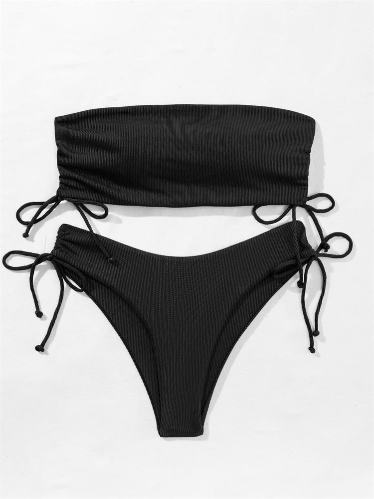 Biquíni tubo de verão com cordão design cor sólida sexy maiô para festa na praia
