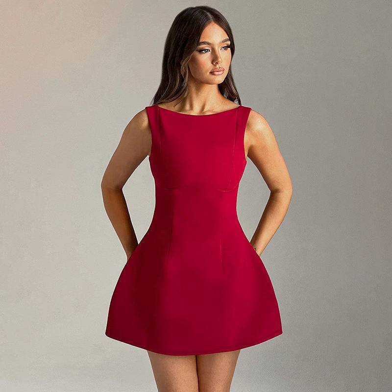 Vestido curto sem mangas de verão slim-fit